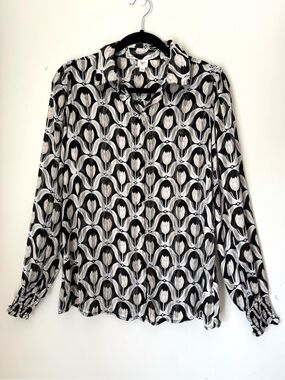 autres filles long sleeve floral button blouse Medium sheer Art Deco
